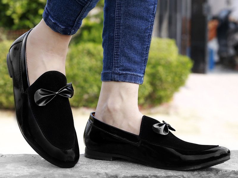 Men's Black Pu Leather Formal Slip-on Shoes Party Wear For Men  (Black)