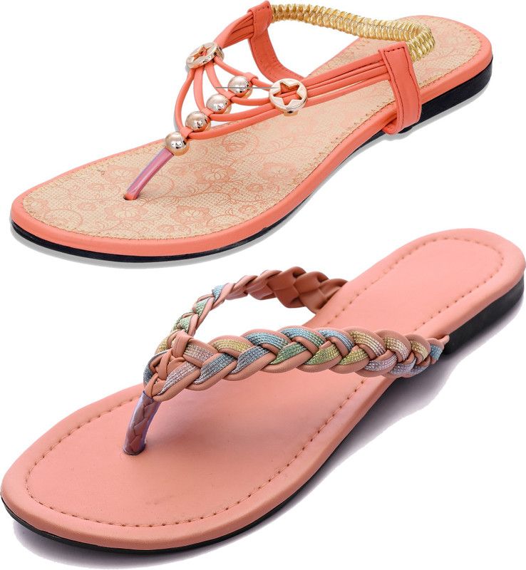Women Orange, Pink Flats