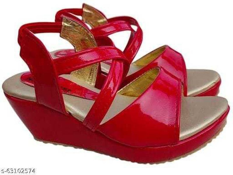 Sling Back Wedges For Girls  (Red)