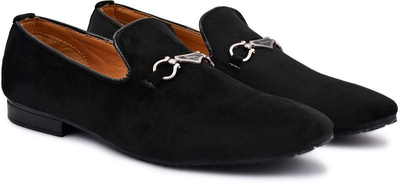 Men's Zardozi Hand Embroidery Black Velvet Loafers Casual Shoes for Men & Boys Loafers For Men  (Black)