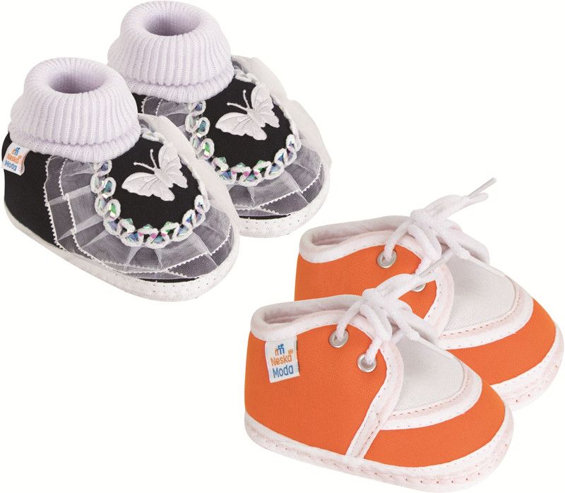 Neska Moda 12 To 18 Months Baby Boys & Baby Girls Pack of 2 Pair Cotton Butterfly & Lace Booties  (Toe to Heel Length - 14 cm, Black, Orange)