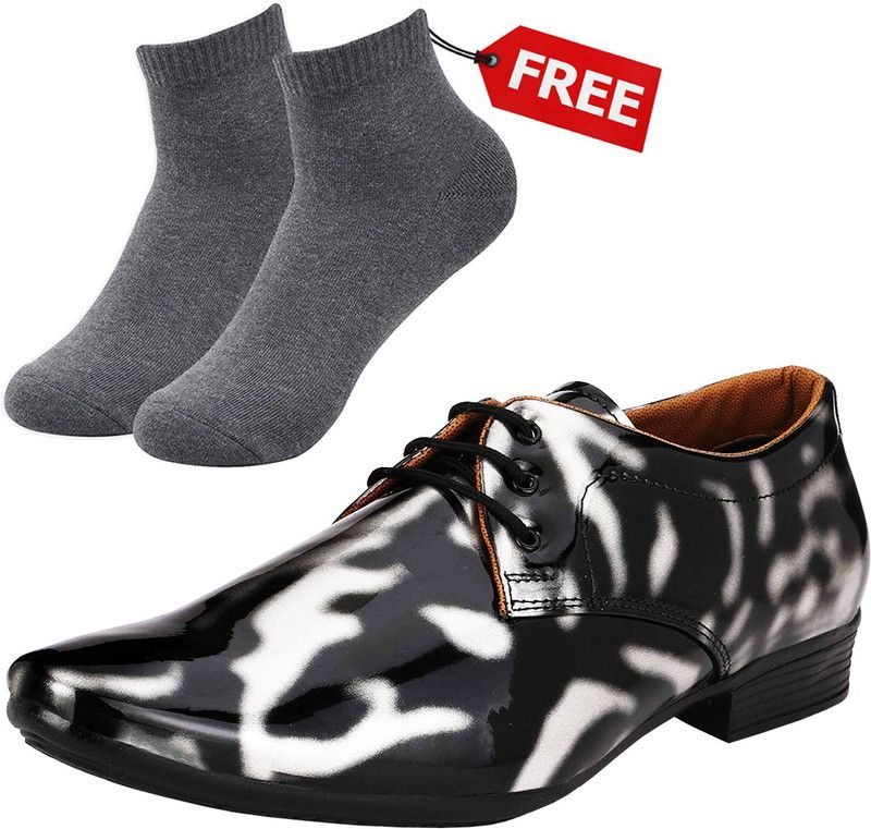 Lace Up For Men  (Black, Silver)