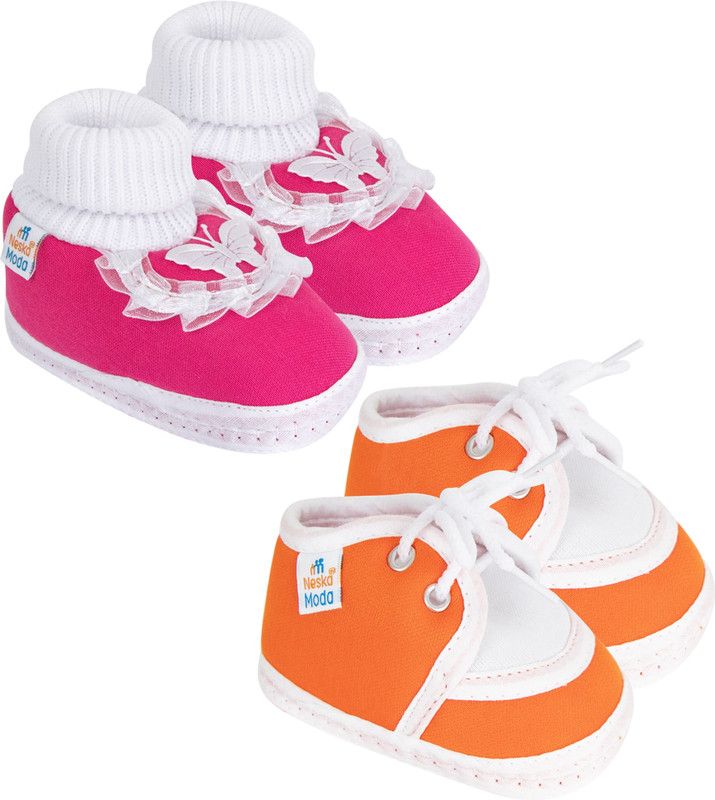 Neska Moda 12 To 18 Months Baby Boys & Baby Girls Pack of 2 Pair Cotton Butterfly & Lace Booties  (Toe to Heel Length - 14 cm, Rani, Orange)