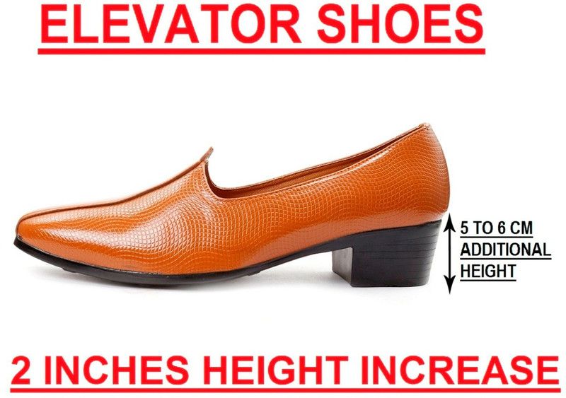 Men's Height Increasing Patent Casual Punjabi Jutti, Nagra And Mojari Mojaris For Men  (Tan)