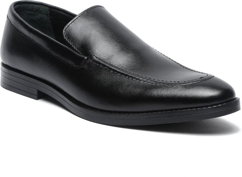 Men Black Solid Leather Formal Slip-On Shoes Slip On For Men  (Black)