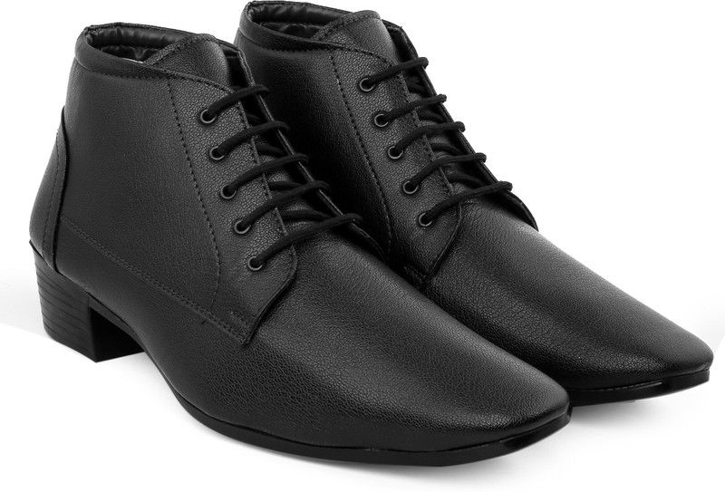 Men's Height Increasing Formal Derby Lace-Up Black Shoes Boots For Men  (Black)
