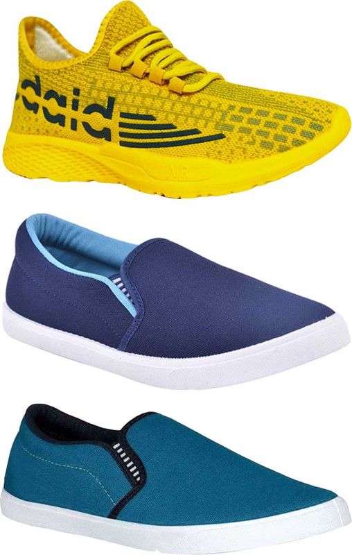 Combo Pack Of 3 Sports Shoes Running Shoes For Men  (Yellow, Navy, Blue)