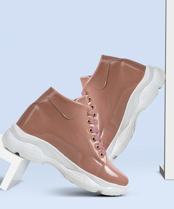 Shoes for Women Girls High Heels Stylish Sneakers Ankle Casual New Model Boots For Women  (Pink, Gold)