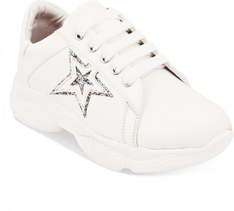 XE Looks Pink Star Chunky Sole Sneakers For Women Sneakers For Women  (White)