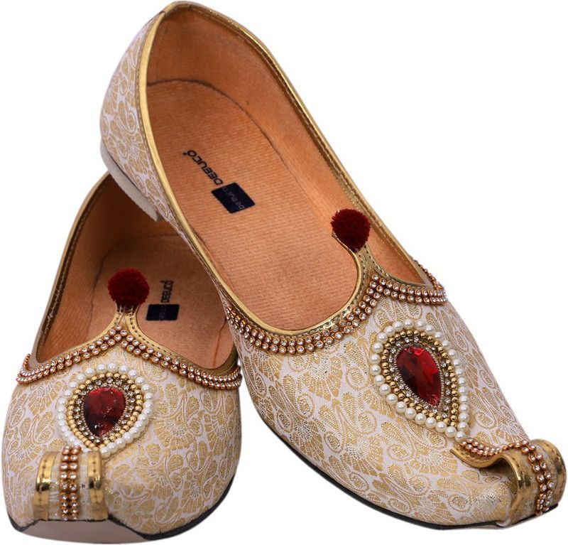 Traditional Premium Wedding and Sherwani mojari Mojaris For Men  (Beige, Gold)