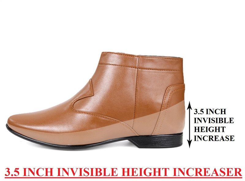 3.5 Inch Hidden Height Elevatore/Increasing Formal Slip-on Party Wear Boots For Men  (Tan)