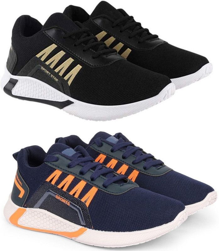 2 Pair Combo Running Shoes For Men  (Black, Navy)