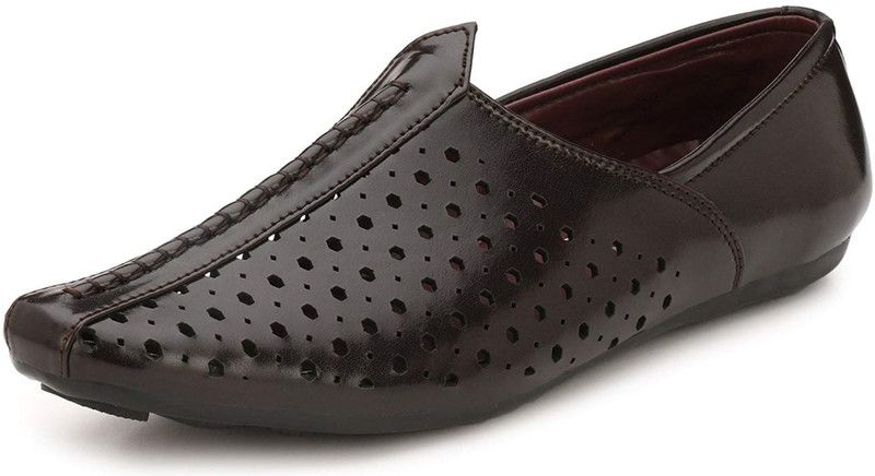 Faux Leather Fancy Nagra Juti Jutis For Men  (Brown)