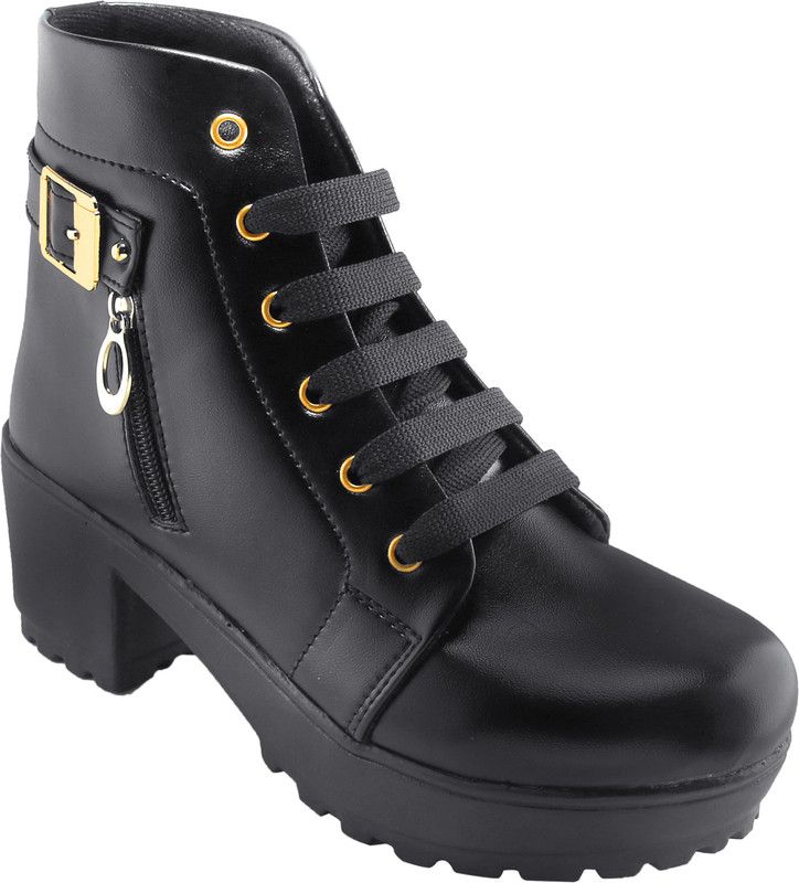 Leather Casual Stylish Look Boots Shoes Boots For Women  (Black)