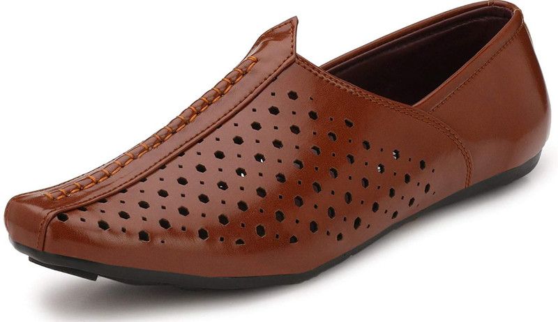 Faux Leather Fancy Nagra Juti Jutis For Men  (Tan)