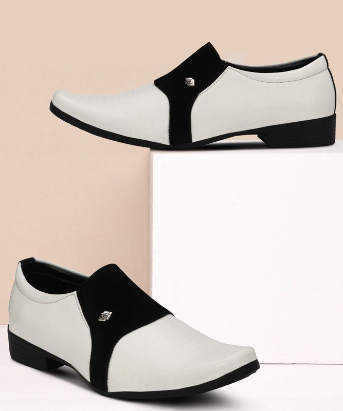 New Addison White Black Slip on Corporate Casuals For Men  (Black, Off White)