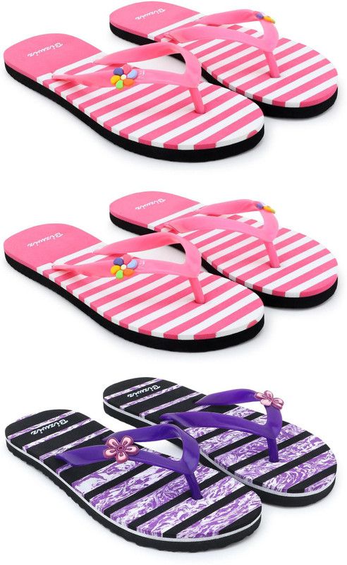 for Women Combo 3 Slippers / Flip Flop Slippers  (Pink, Purple 6)