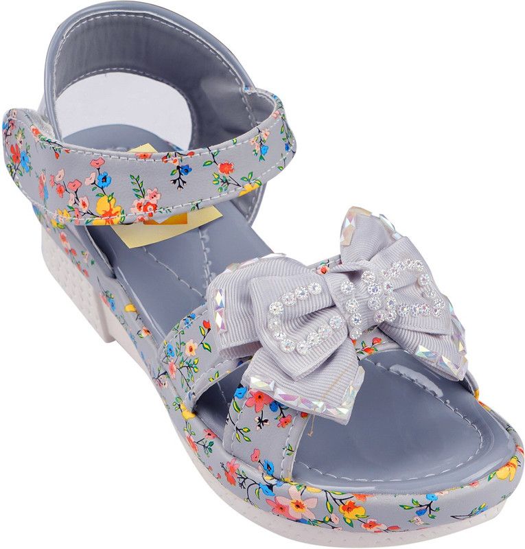 Velcro Wedges For Girls  (Grey)
