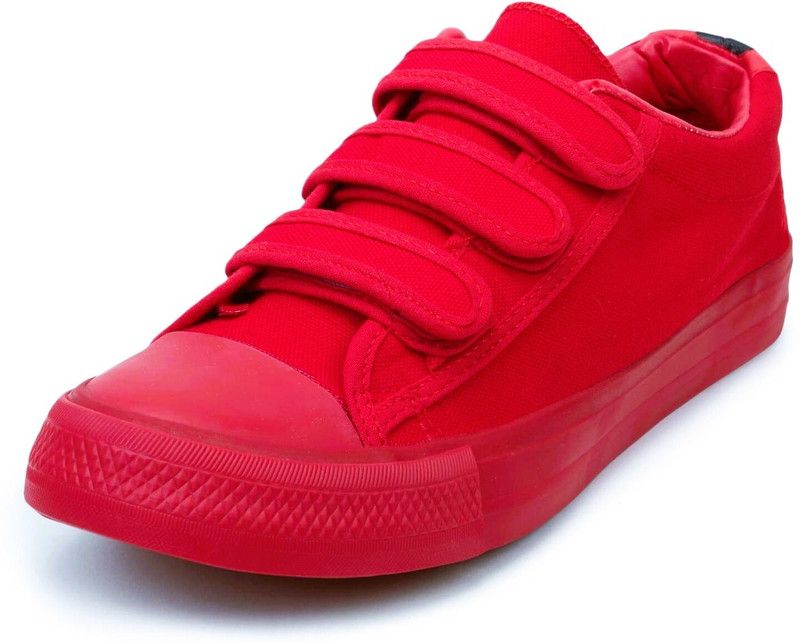 Red Canvas Velcro Shoes Low-top Flat Heels Gym Sports Casual Sneakers. Slip On Sneakers For Men  (Red)