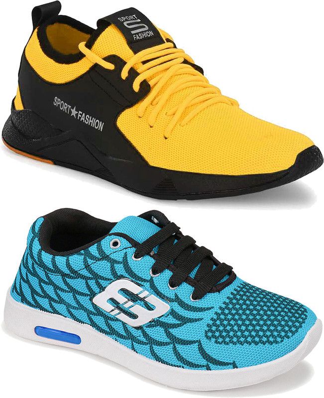 Combo Pack of 2 New Affordable Collection of Stylish Walking Sports Running Shoes For Men  (Black, Yellow, Blue)