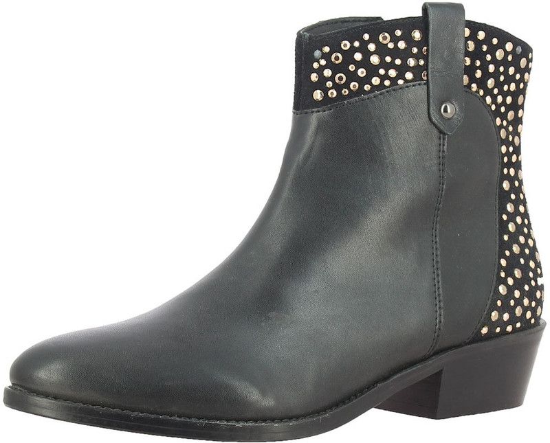 Women Black Leather Ankle Boots For Women  (Black)