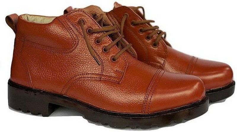 Police Tan Leather Shoe Boots For Men  (Tan)