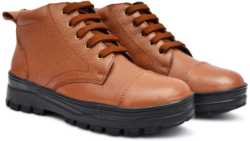 Leather Police Boots Boots For Men  (Tan)
