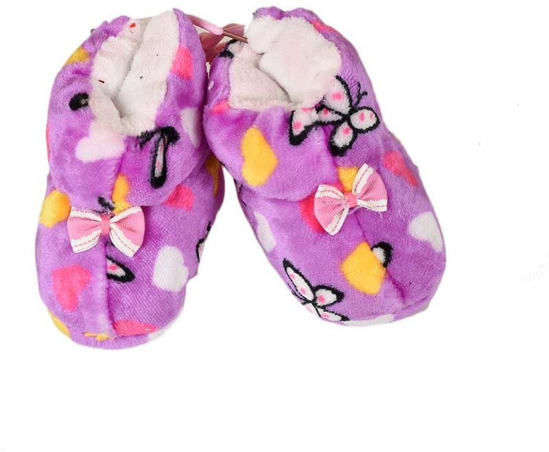 tiekart Funky Purple Flannel Booties Footwear for Baby Boys and Baby Girls Booties  (Toe to Heel Length - 17 cm, Purple)