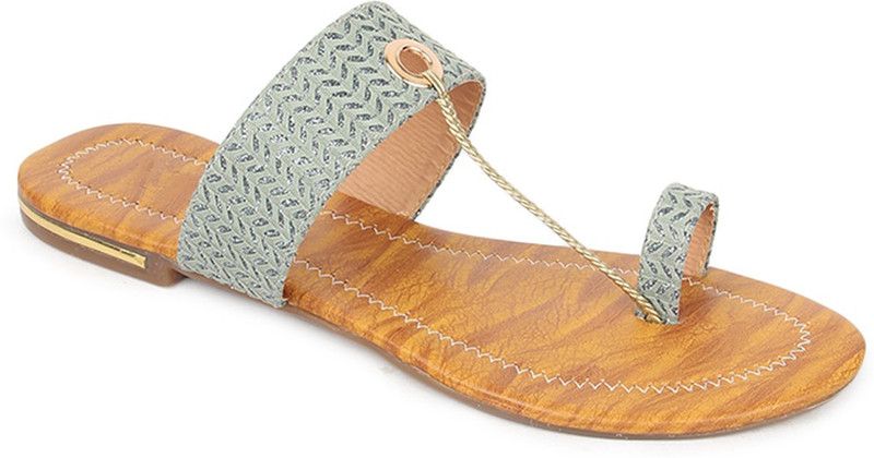 Women Green, Tan Flats Sandal