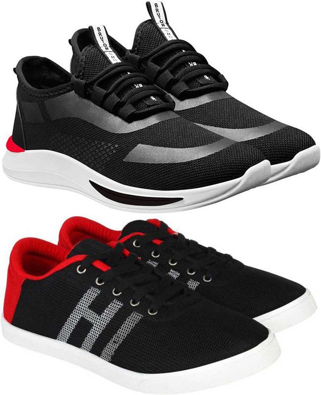 2 Combo Sneaker Shoes Walking Shoes For Men  (Black, Red)