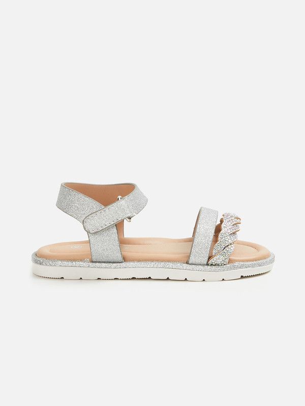 Sling Back Flats For Girls  (Silver)