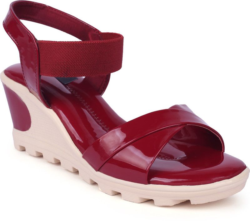 Women Maroon Wedges Sandal