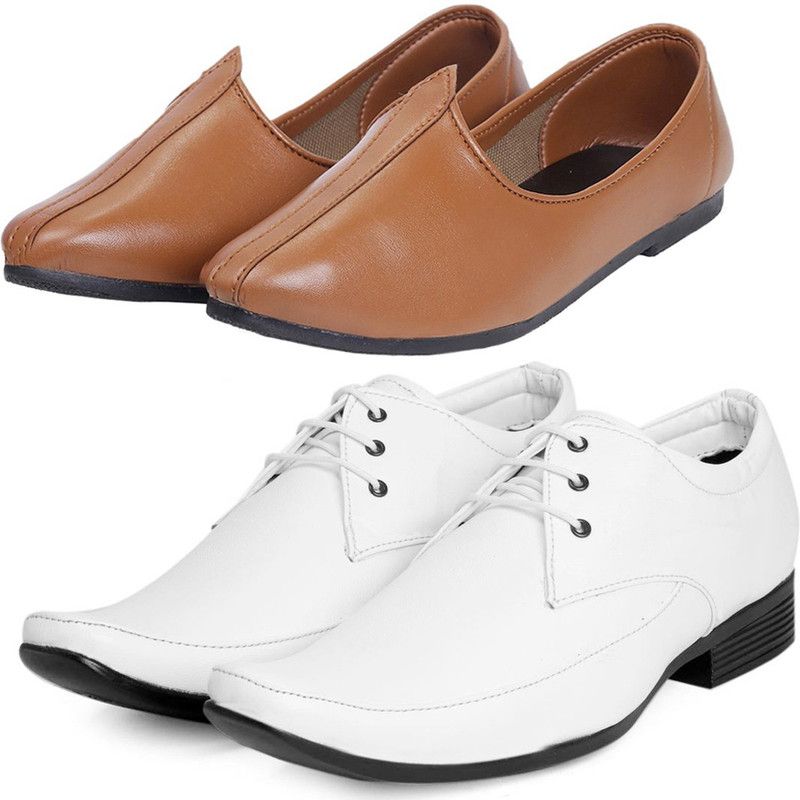 Lace Up For Men  (White, Tan)