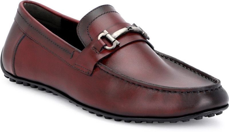 Manala Genuine Leather Horse Bit Driving Slip-On Moccasins Loafers Loafers For Men  (Burgundy)
