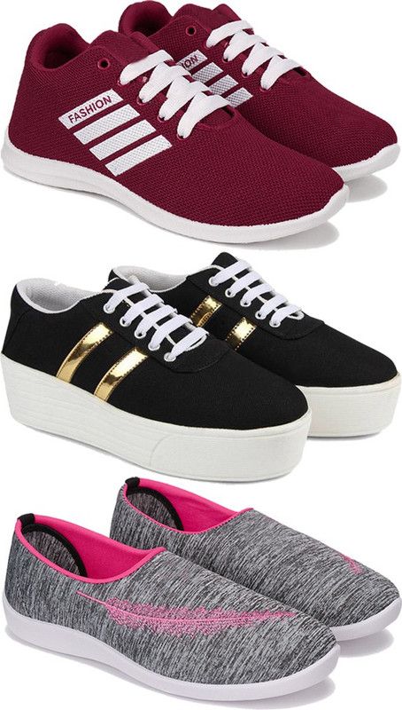 Walking Shoes For Women  (Maroon, Black, Grey)