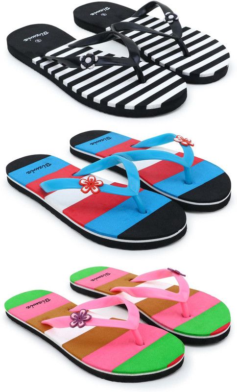 for Women Combo 3 Slippers / Flip Flop Slippers  (Black, Pink 6)