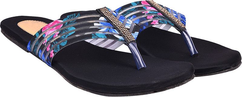 Women Black, Blue Flats Sandal