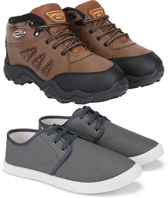 Sporter Men Multicolor Casual Sneakers Shoes (Pack of 2) (Combo(ZO)-397-1215) Lace Up For Men  (Brown, Grey)