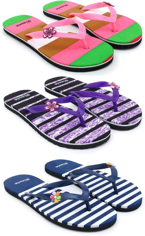 for Women Combo 3 Slippers / Flip Flop Slippers  (Pink, Blue 8)