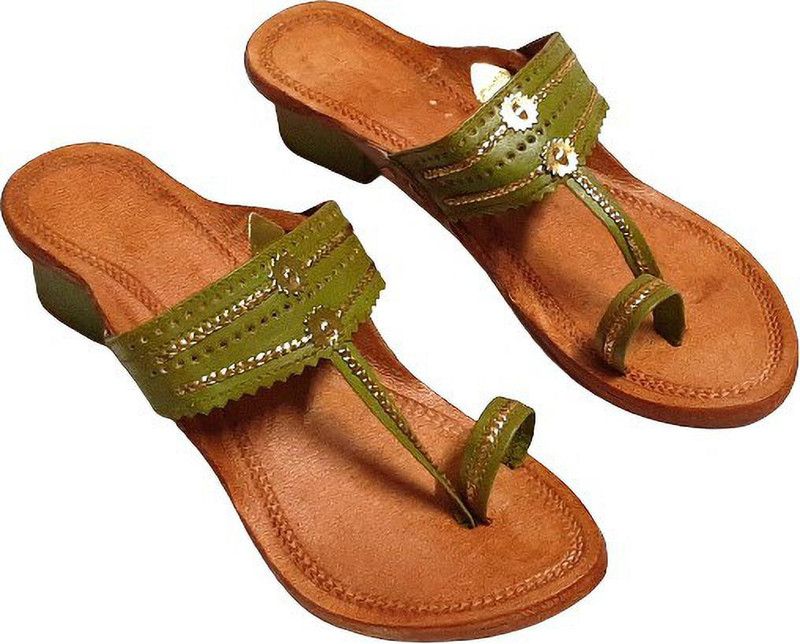 Women Green, Tan Heels Sandal