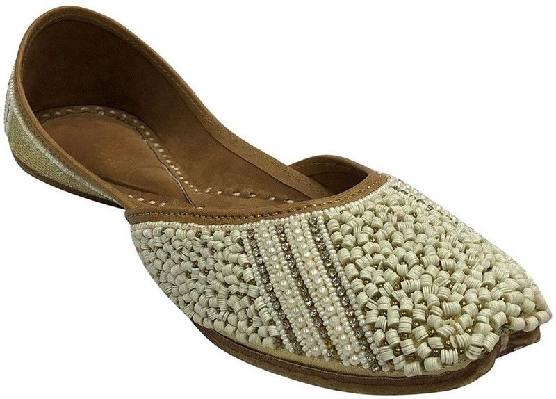 Ladies white Cream Punjabi Jutti Ethnic Mojari Handmade Rajasthani Juti Party Wear For Women  (Off White)