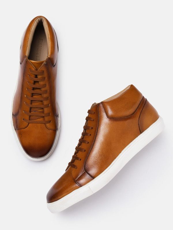 Men Tan Leather Sneakers High Tops For Men  (Tan)