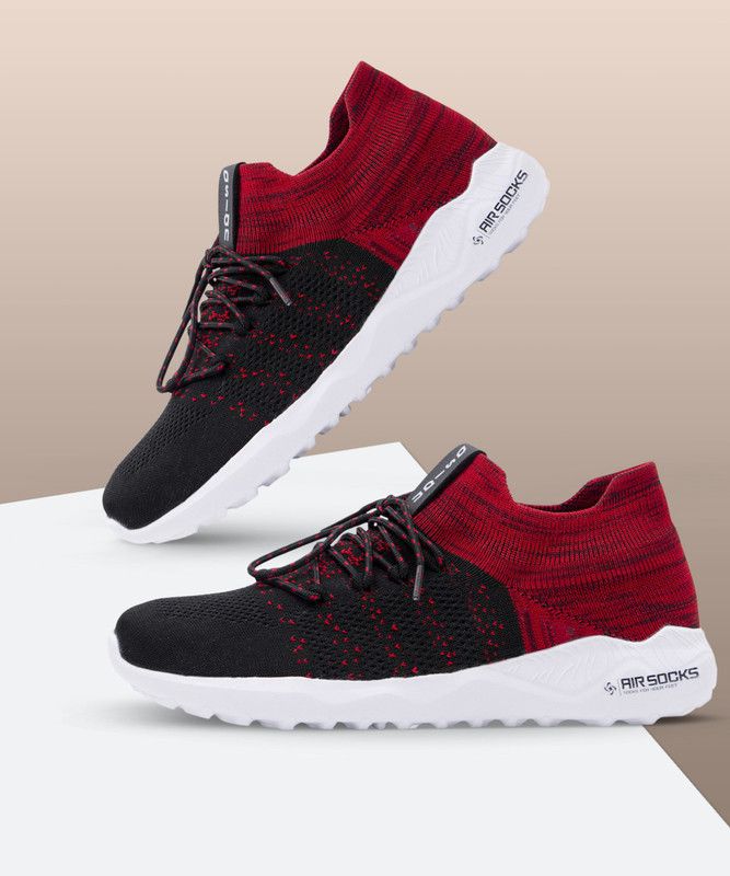 Airsocks-12 sports shoes for men | Latest Stylish Casual sport shoes for men |Black running shoes for boys | Lace up High Top Sock shoes for running, walking, gym, trekking & party Walking Shoes For Men  (Black, Maroon)