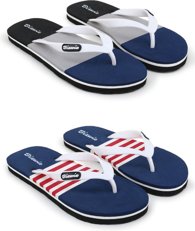 for Men Combo of 2 Slippers / Flip Flop Slippers  (Grey, Blue 10)