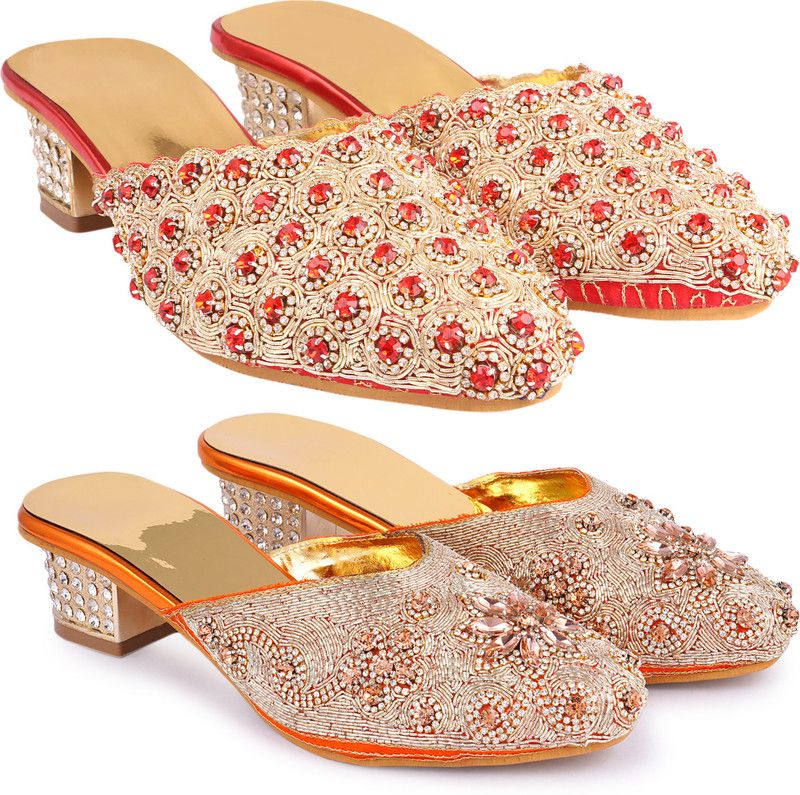 Women Red, Gold Heels Sandal