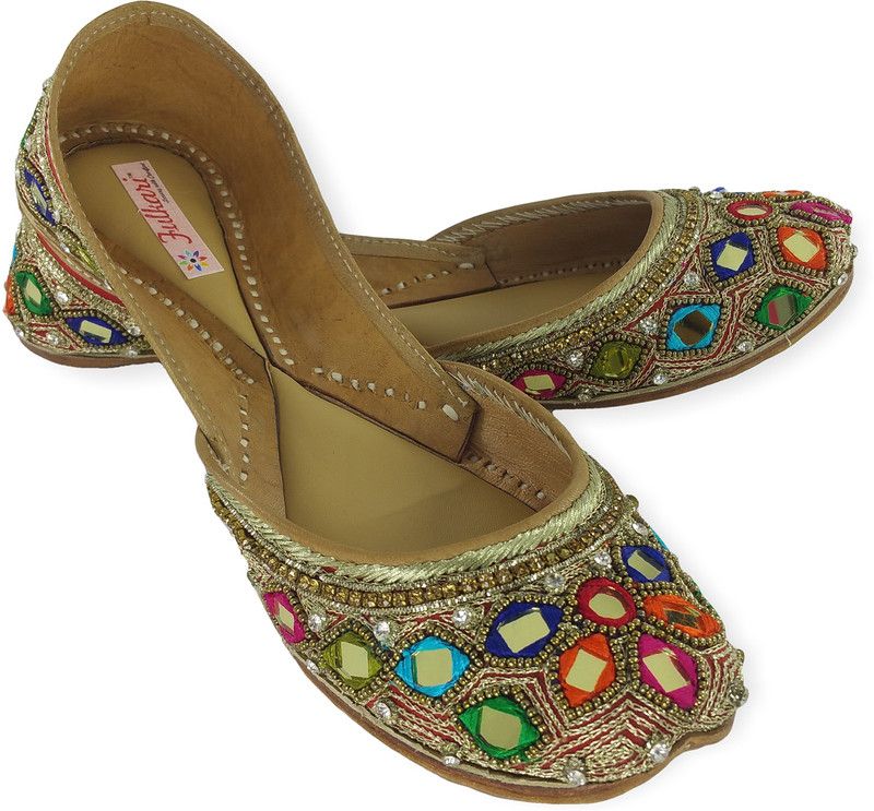 Genuine Leather Embroidered And Comfortable Fantasy Mirror Flat Jutti Ethnic Shoe Party Wear For Women  (Multicolor, Red)