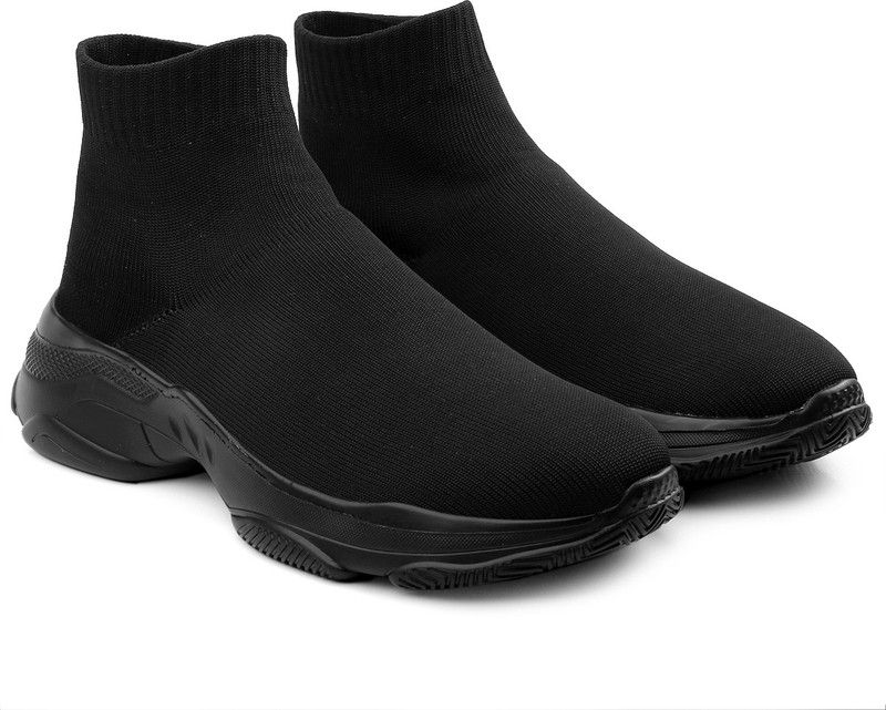Casual Black Long Socks Shoes For Men Running Shoes For Men  (Black)