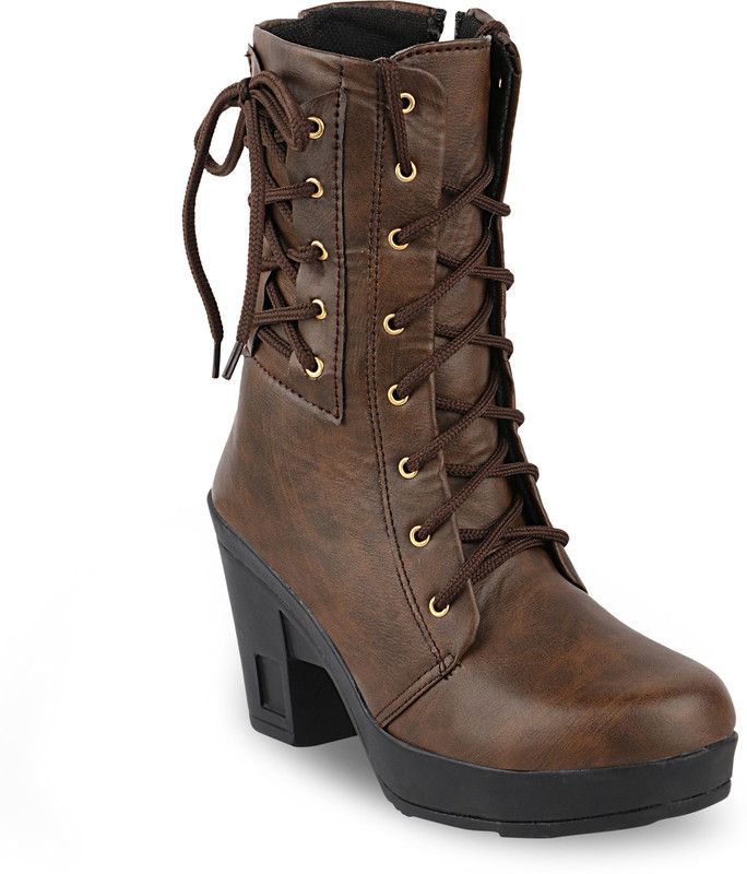 LightWeight Comfortable, Casual & Party Wear Block Heel Boots For Women  (Brown)
