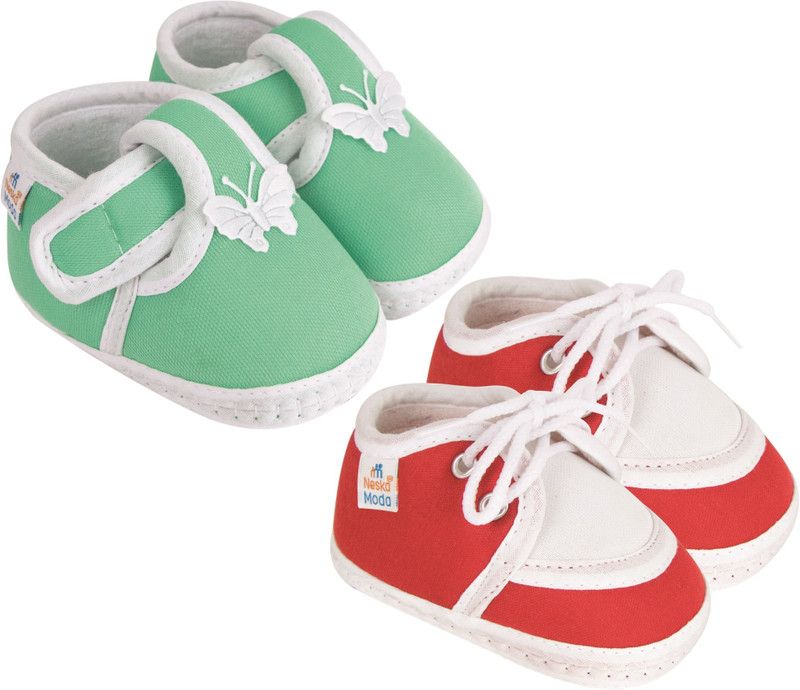 Neska Moda 12 To 18 Months Baby Boys & Baby Girls Pack of 2 Pair Cotton Butterfly and Lace Booties  (Toe to Heel Length - 14 cm, Mint, Red)