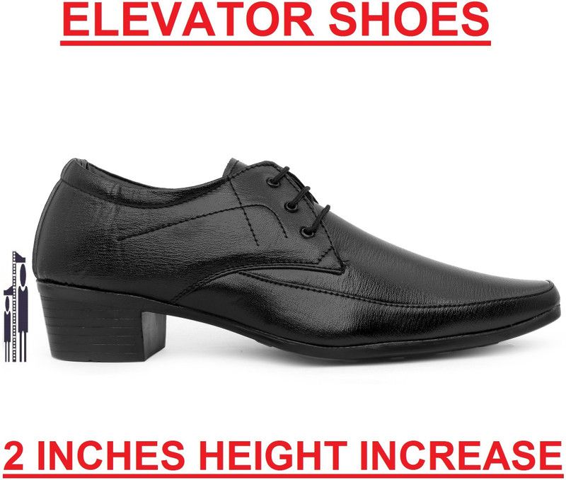 Men's Height Increasing Derby Office Wear Black Lace-Up Shoes Lace Up For Men  (Black)